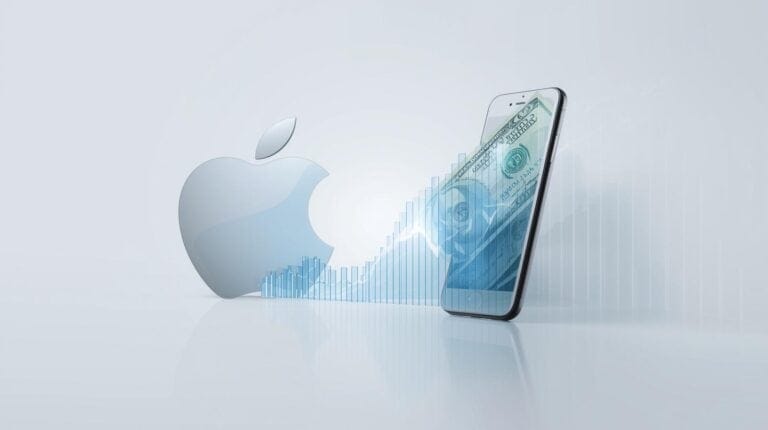 High-tech smartphone with dollar bill overlay and financial graph, representing tech investments and mobile money management.