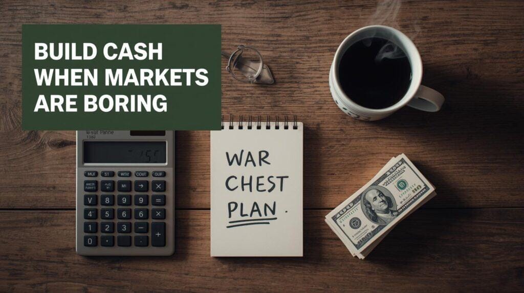 Flat-lay of cash planning essentials representing liquidity and preparation for market panic investing opportunities.