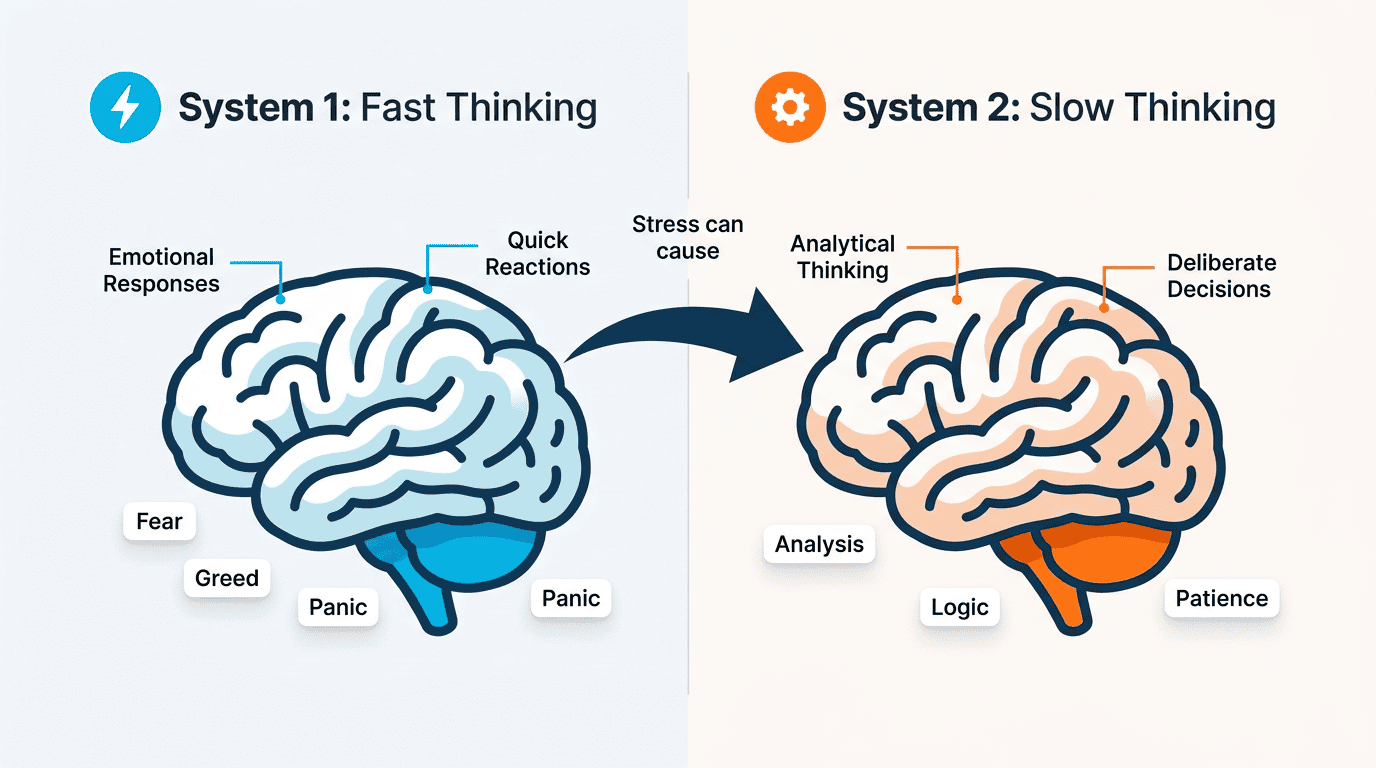 Kahneman's dual-system theory explains why emotions override analysis during market stress