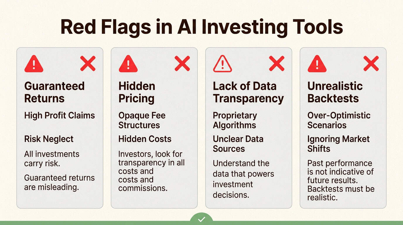 Recognizing these common red flags protects your capital from predatory marketing and unreliable AI financial platforms.