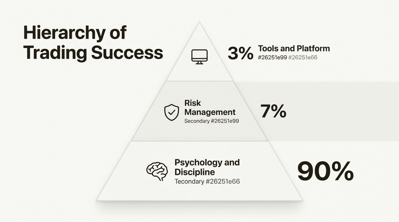 This hierarchy demonstrates that even the best charting software is secondary to a trader's mental discipline and risk control.