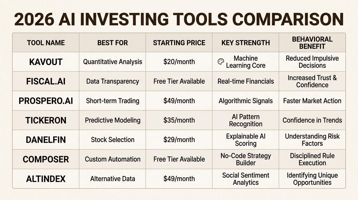 This comparison matrix helps you quickly identify which AI tool aligns with your specific trading style and budget constraints.