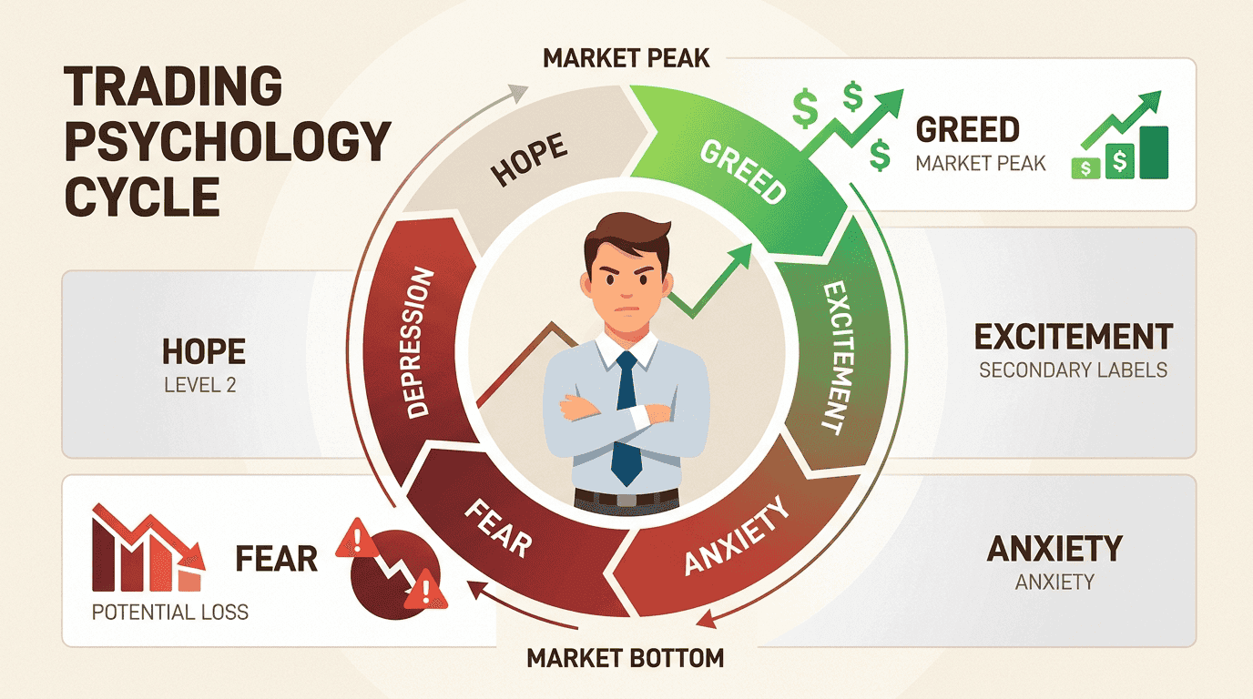 Understanding the emotional cycle of fear and greed is more critical for long-term profitability than any technical indicator.