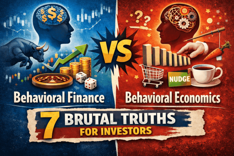 Comparison of behavioral finance and economics highlighting investor psychology.