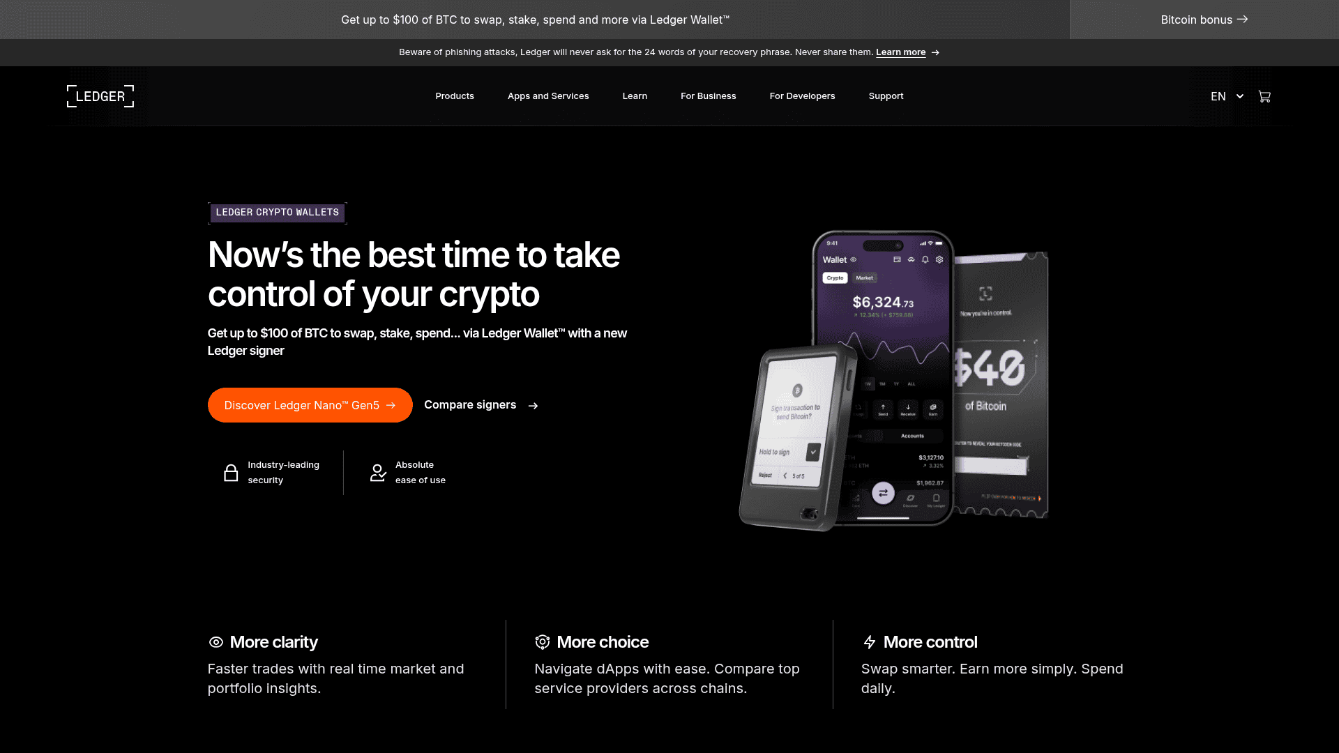 Ledger hardware wallet for offline cryptocurrency custody