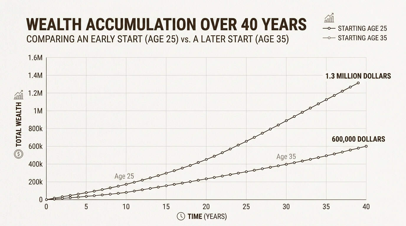 The massive opportunity cost of delaying your investments by even a single decade due to compound interest