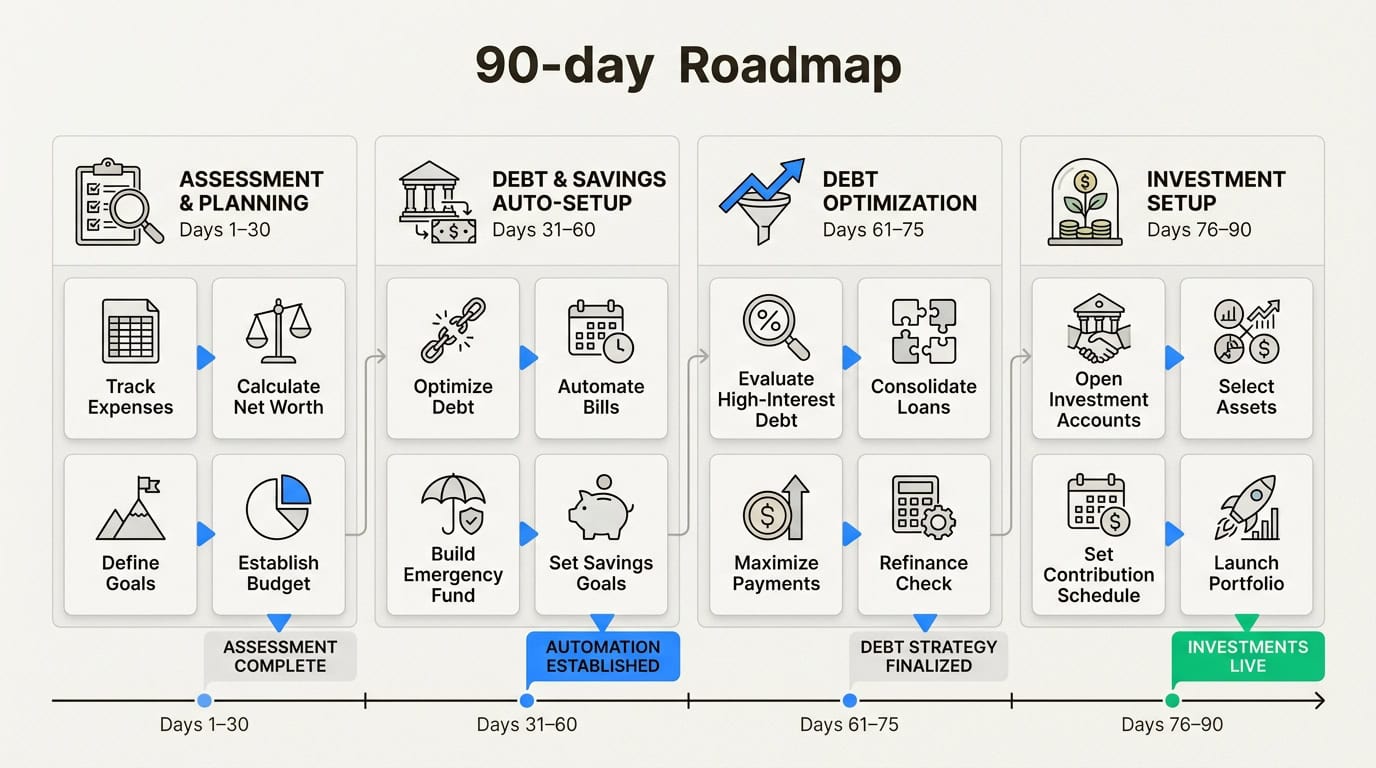 A step-by-step timeline that provides a manageable path to transform your financial habits from manual effort to a self-sustaining automated system