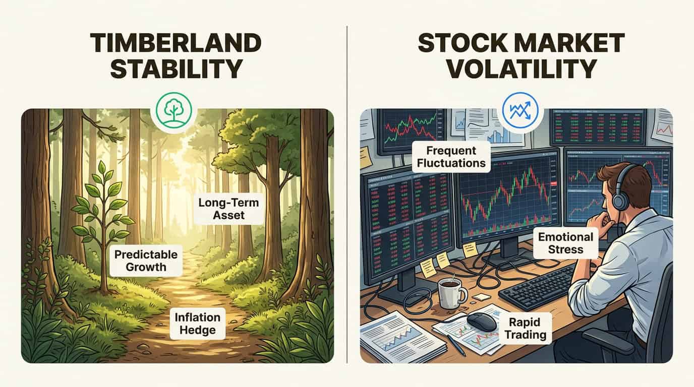 Timberland investments offer a psychological edge by replacing digital market stress with the slow, predictable pace of biological growth.